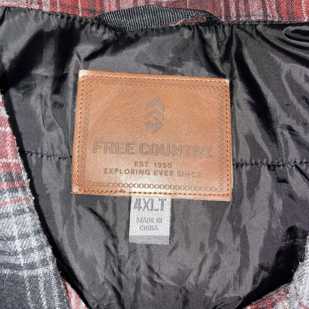 Free Country Men's Sz 4XLT Quilted Plaid Flannel Jacket Red Gray Black - Picture 6 of 10